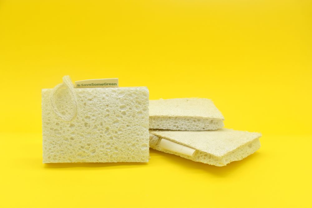 Image of three cellulose sponges with loofah scrub pads